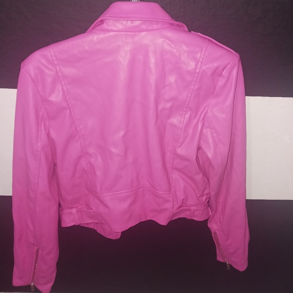 Women Pink Barbie style biker faux leather jacket - Picture 10 of 16
